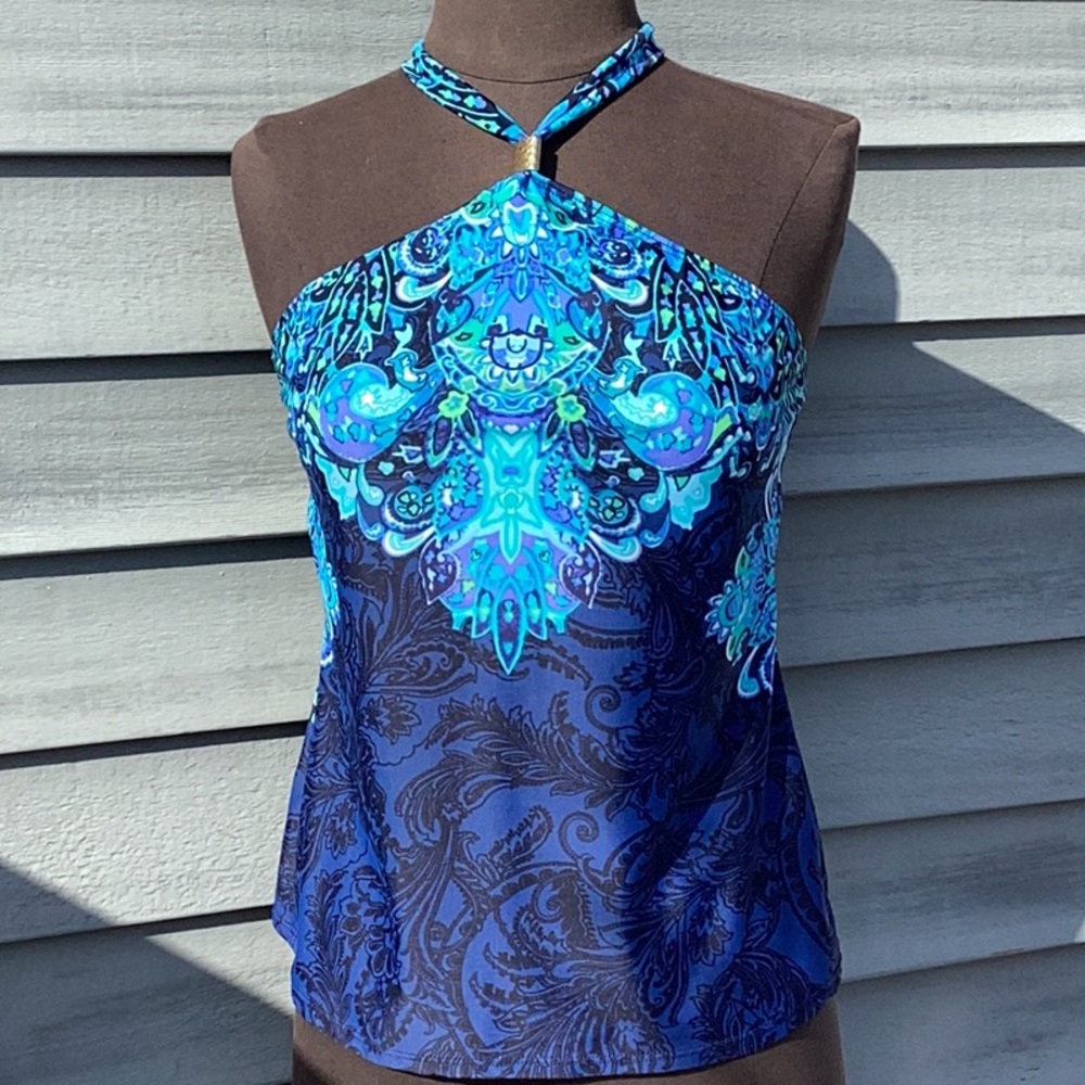 Lauren Ralph Lauren Blue Paisley Halter Tankini Top Size 8